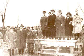 Paderewski at Koscuiszko Camp reviewing Volunteers from America with Prince Poniatowski and President Starszynski of the Polish Falcons
