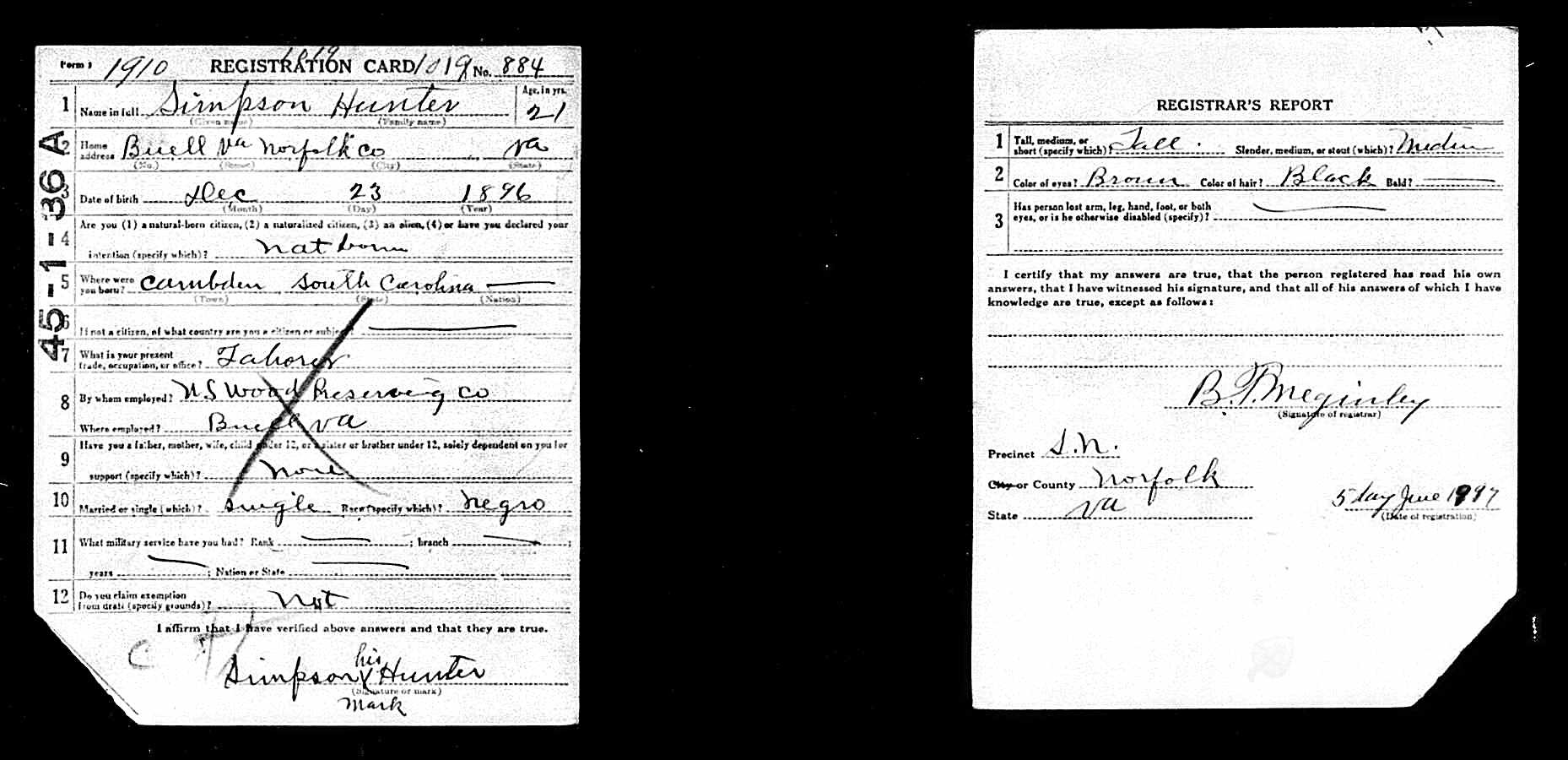 58e2ad9d9fe5c Hunter 1917 draft card