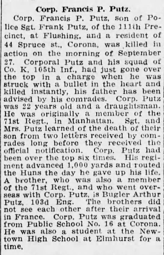 58f67352ba272 Francis P. Putz 1918 11 24 Corporal KIA WWI Article