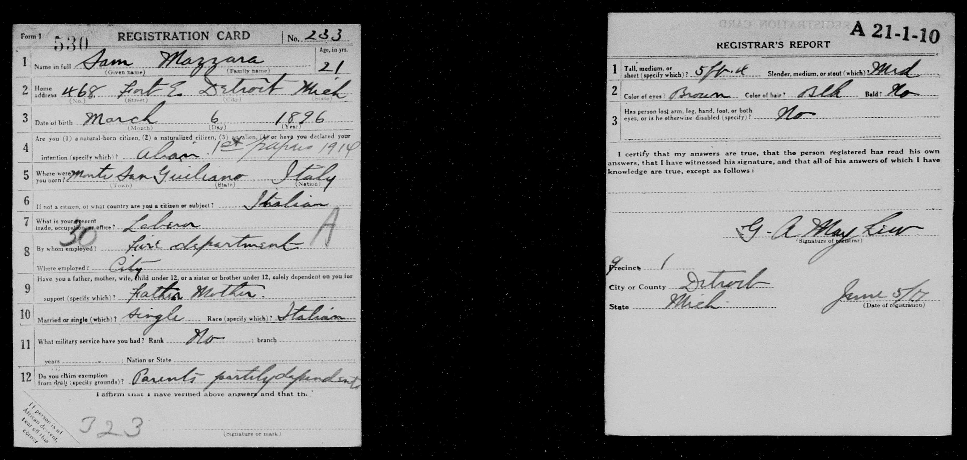 5adbd4f4512c1 Grandpa Mazzara Draft Registration Card