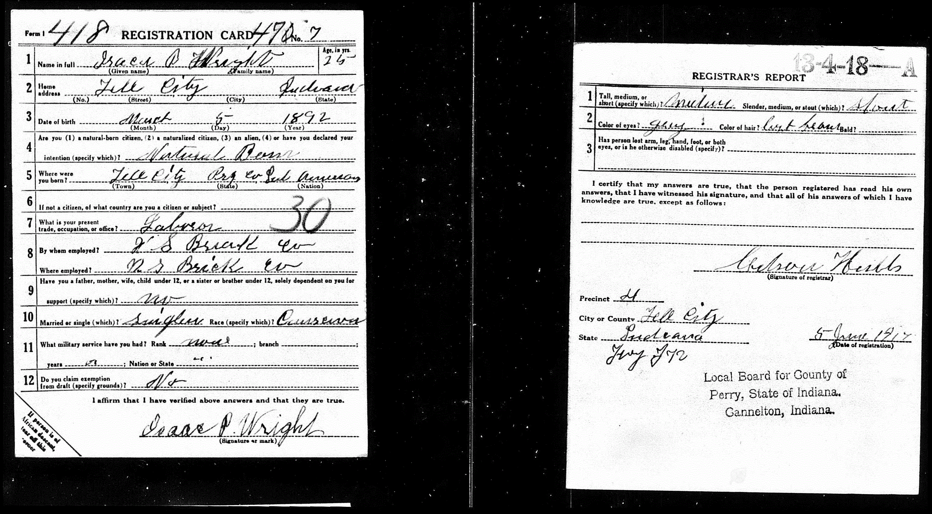 5b0f248be455b Isaac Wright WW I draft card