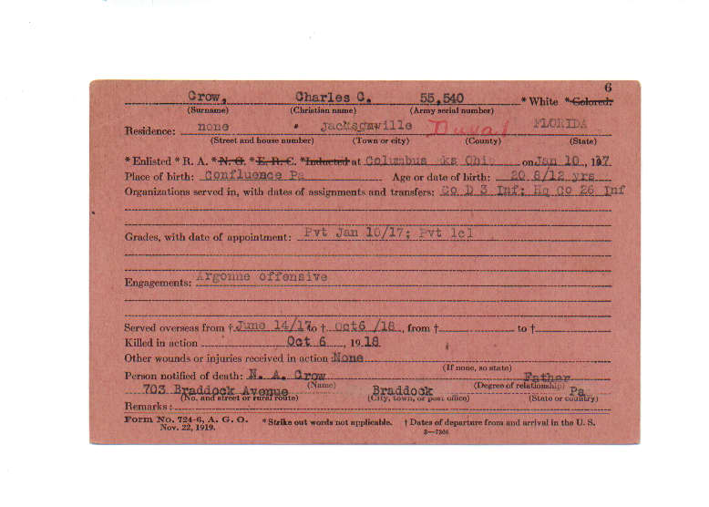 5b1052face32f 1918 WW1 InductionCard CrowCharlesCalvin