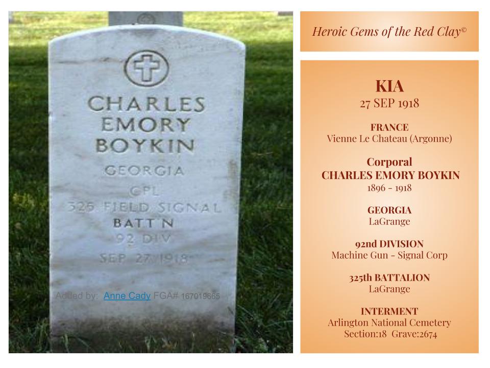 5be228a925487 1918 GA (WWI) HEADSTONE   ARL NATL   BOYKIN, Cpl Charles (TROUP)