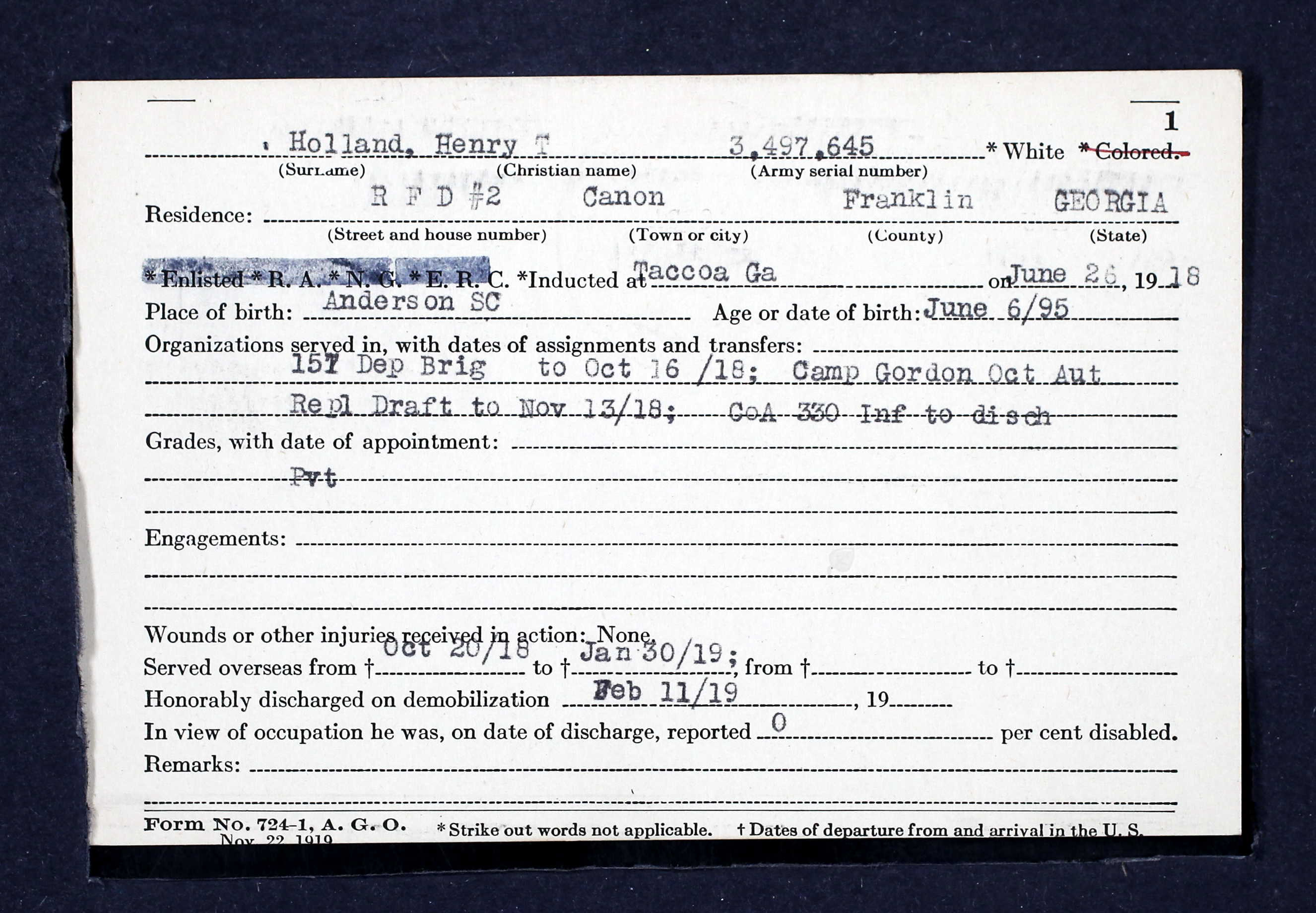 5bf2389076ca8 Henry T Holland WWI Service Card