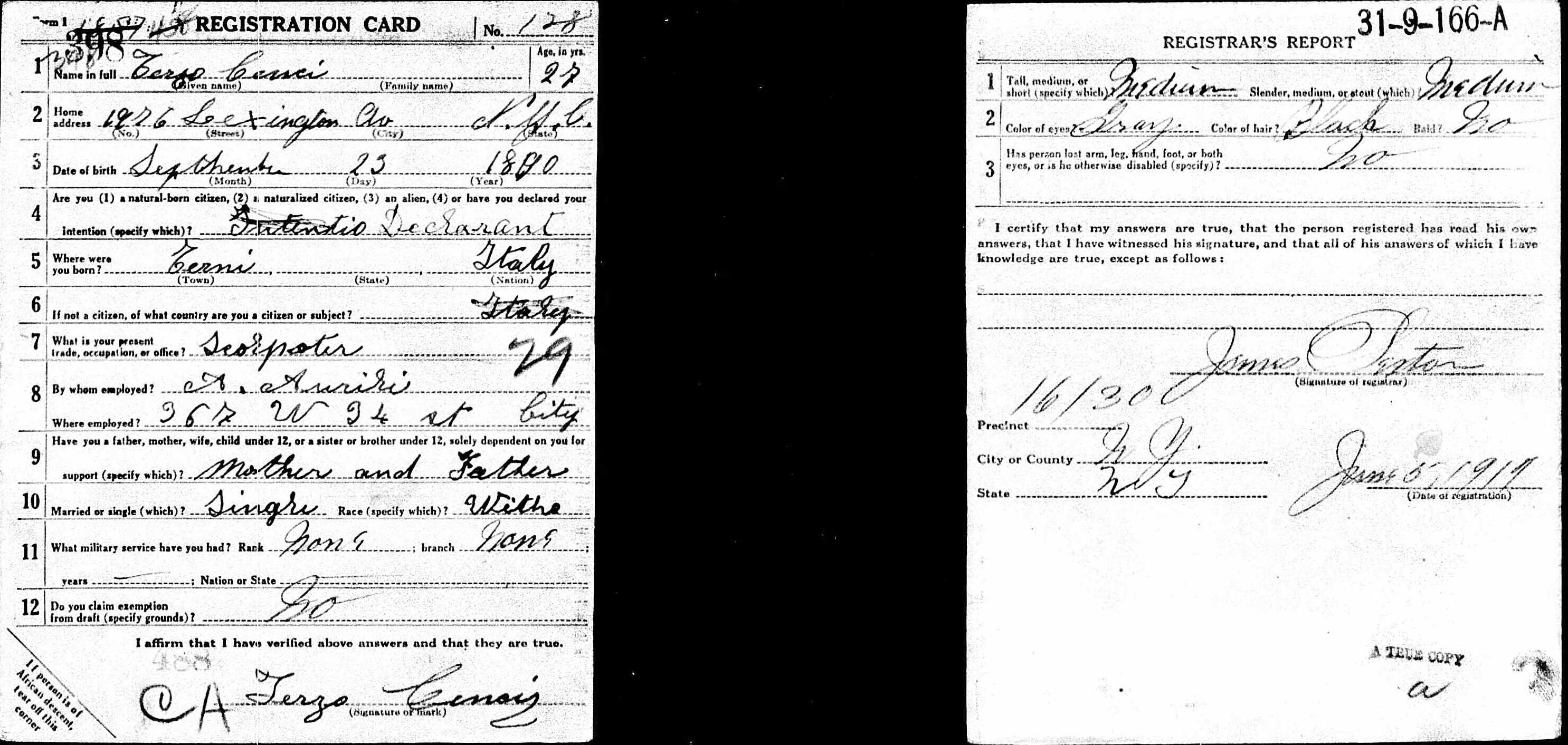 5c6b5ea653d20 Terzo Cenci WW1 draft registration