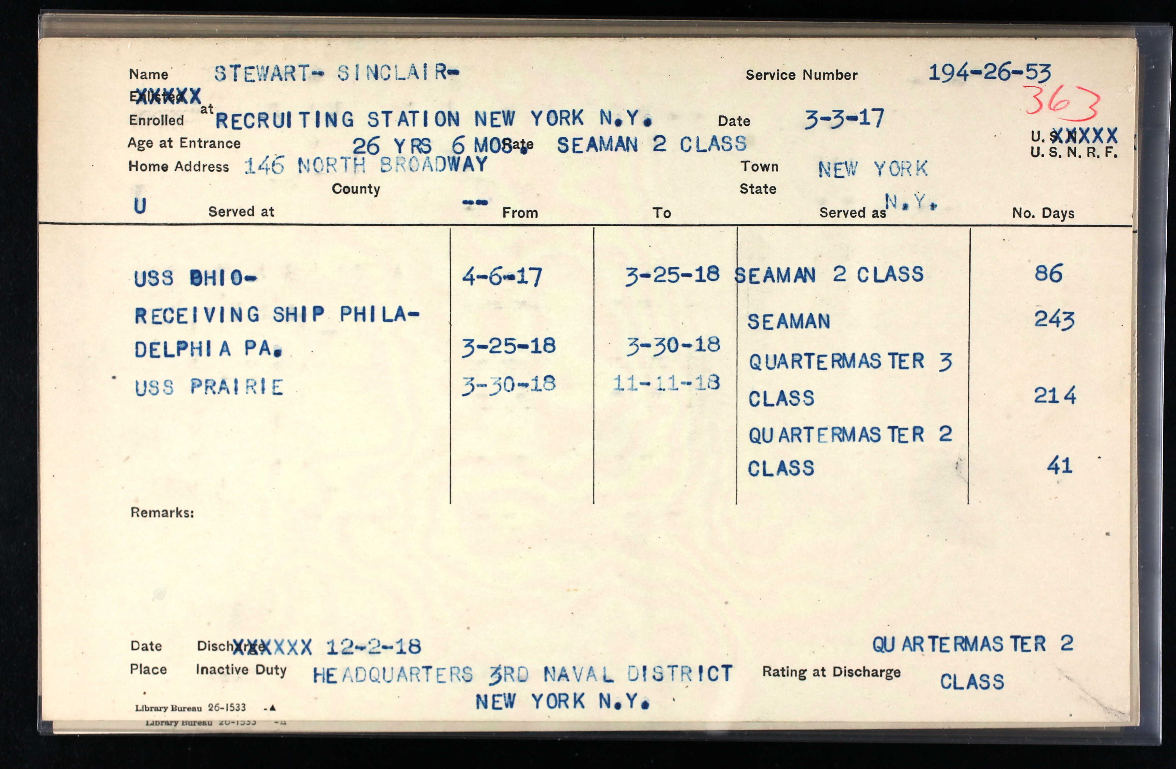 5e98d37758be4 Stewart, S. WWI Service Card