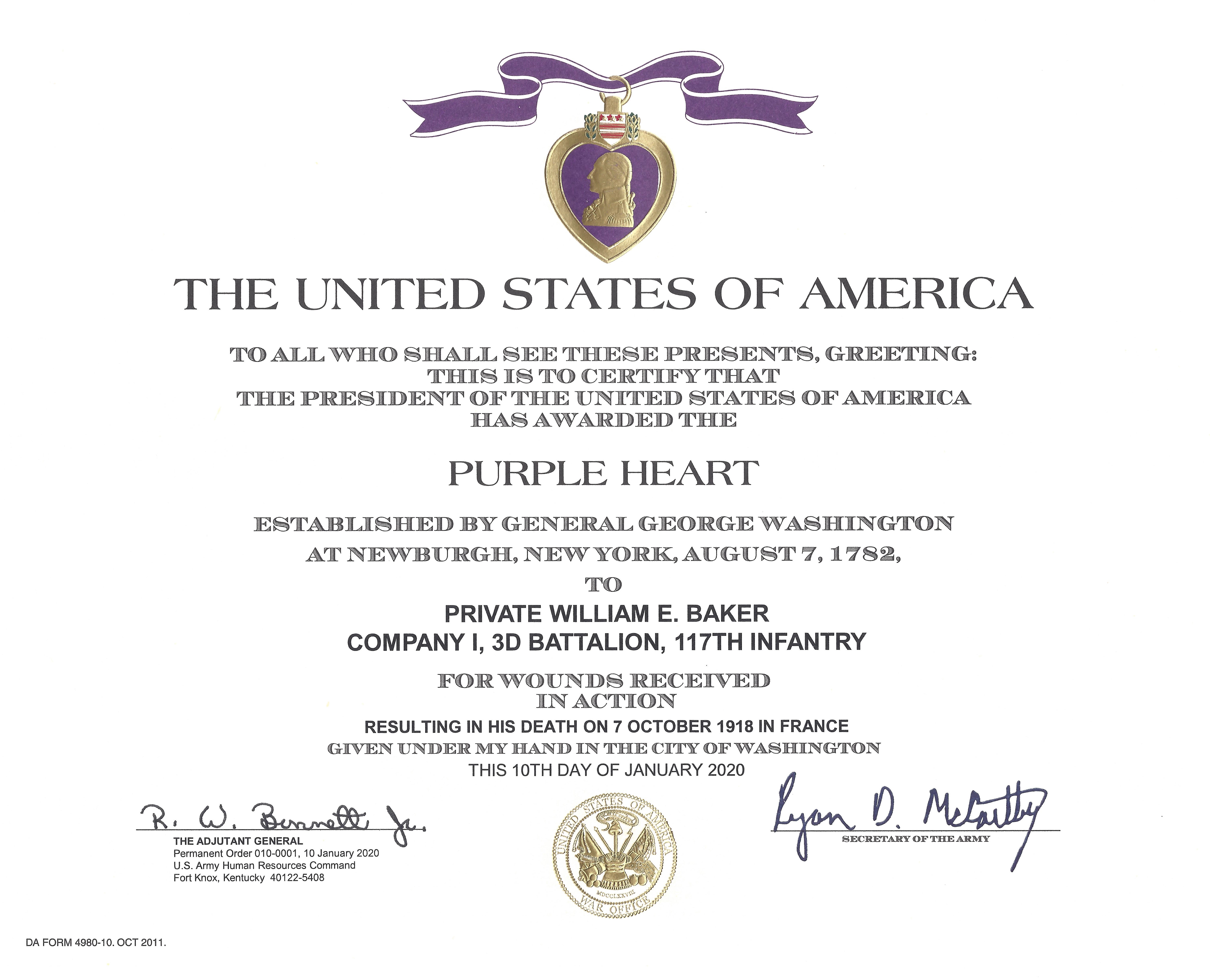 5ed05ffa714aa 2020 US Army Purple Heart Certificate