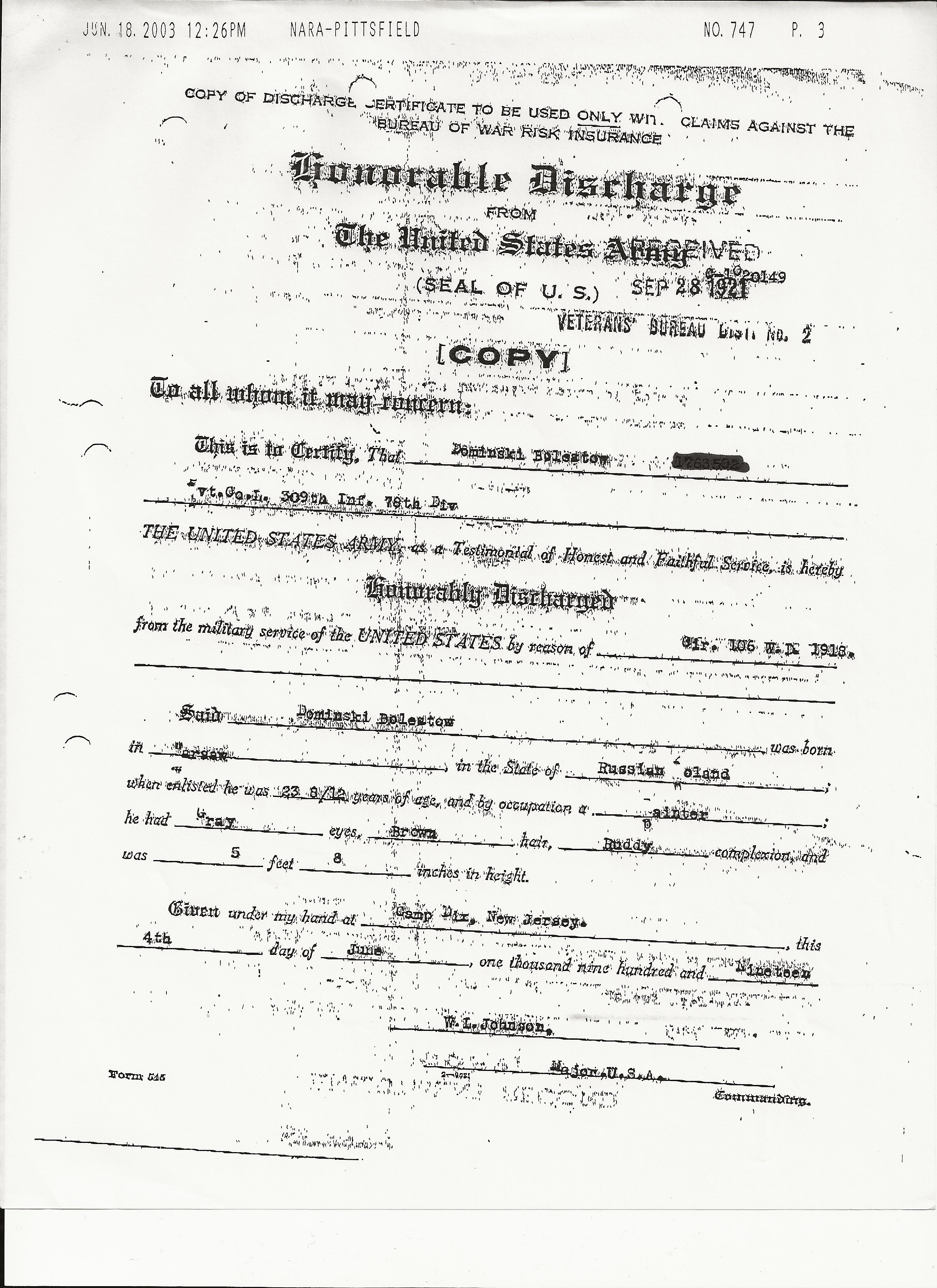 Boleslaw Dominski discharge