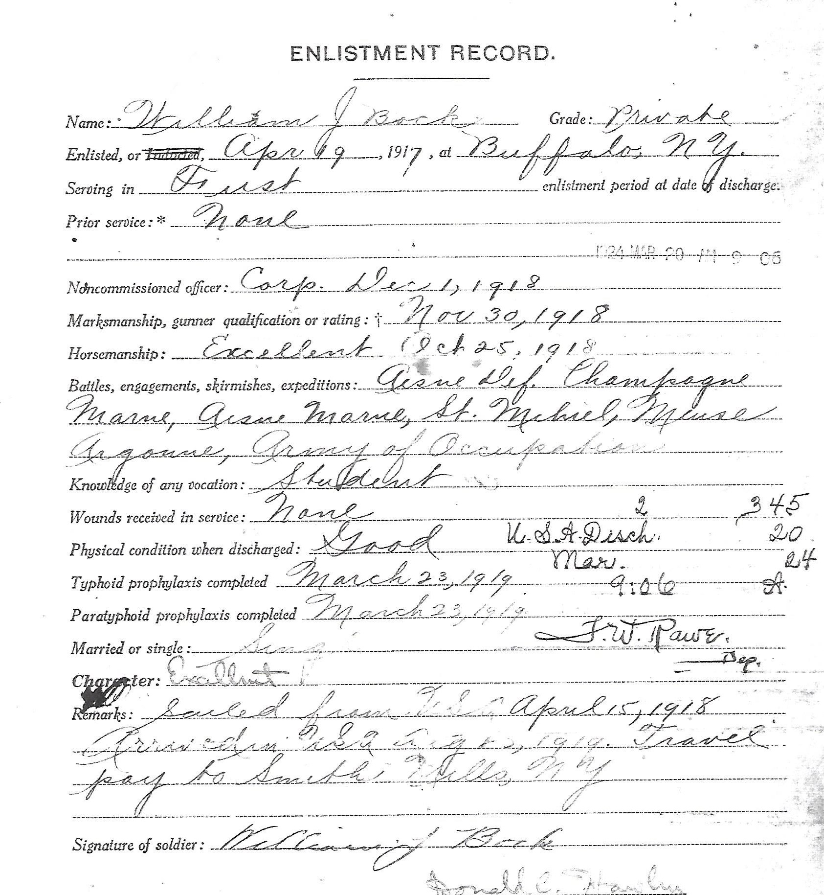 WIlliam Jonathan Bock enlistment