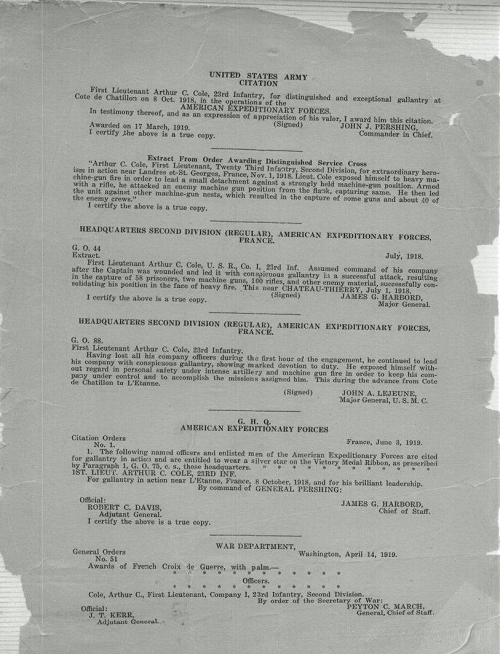 Arthur Clemence Cole Commendations 500