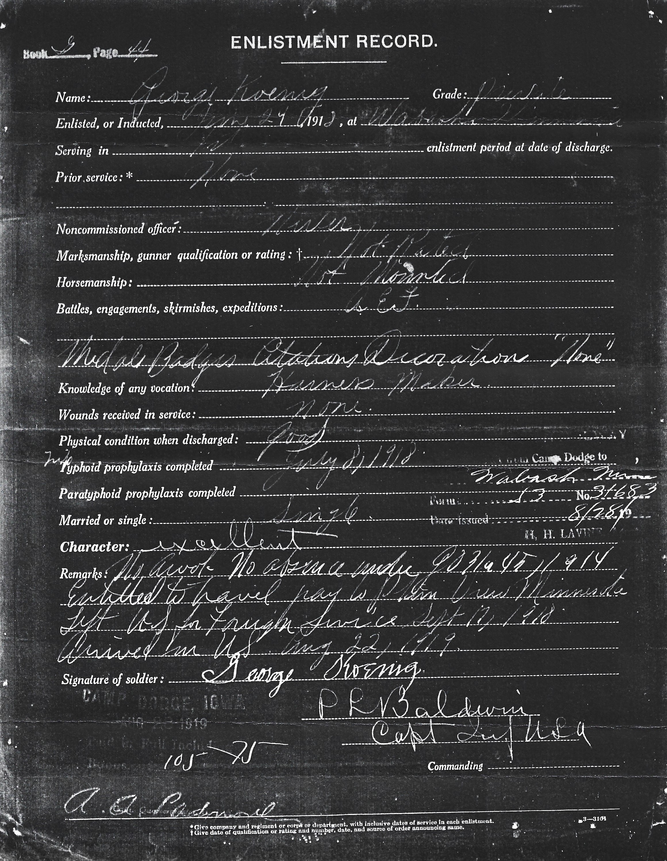 G.Koenig Enlistment Record