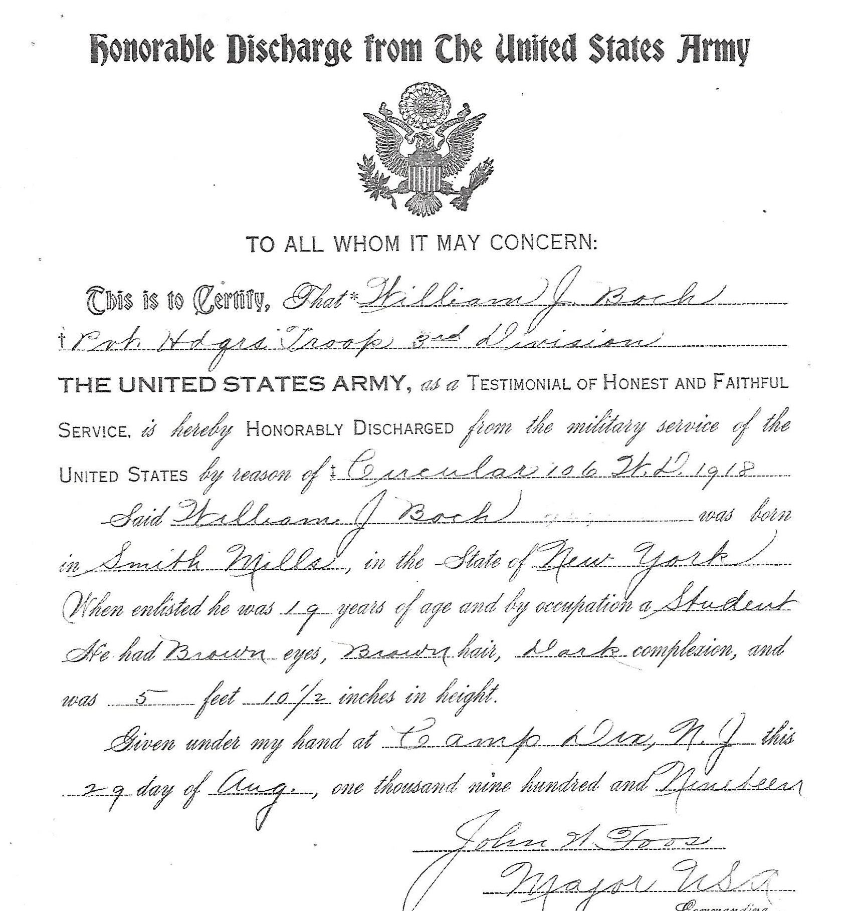 WIlliam Jonathan Bock discharge