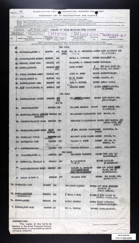 1918 U.S Army Passenger List june 12 1918