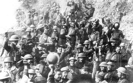 US 64th Regiment, 7th Infantry Division, celebrates after the Armistice, 1918. US 64th Regiment, 7th Infantry Division, celebrates after the Armistice, 1918.