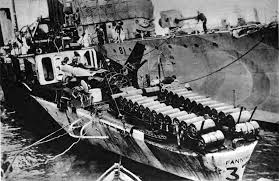 Depth charges on the stern of allied ship, date and place uncertain.