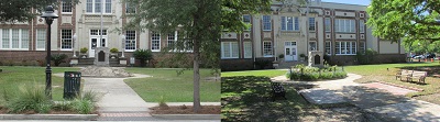 Before and After images  of  the WW I Monument and the creation of Pershing Square in Ocean Springs, Mississippi.