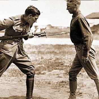 Training Camp Activities. Bayonet fighting instruction by an English Sergeant Major, Camp Dick, Texas.