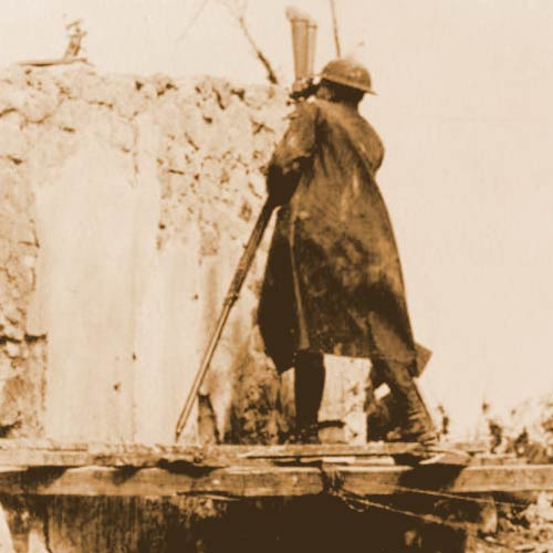 An American soldier uses a spotter scope during the Meuse Argonne Offensive