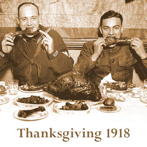Enjoying a Thanksgiving dinner in 1918