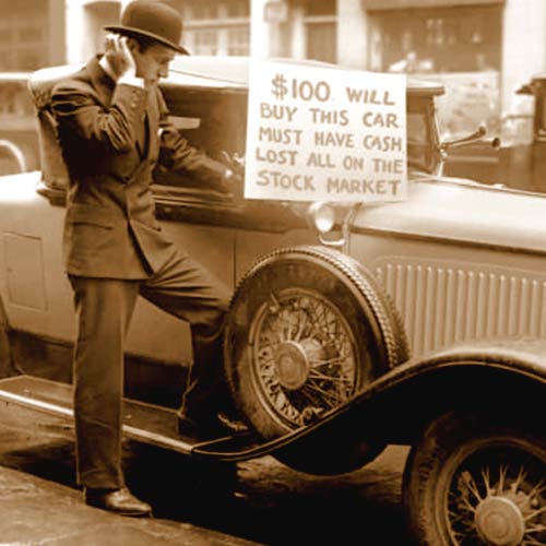 Investor Walter Thompson selling his roadster for $100 cash after the 1929 crash