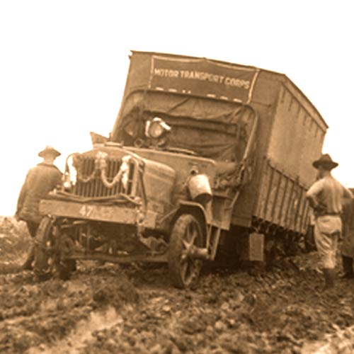 An army truck stuck in the mud during the BIG road trip