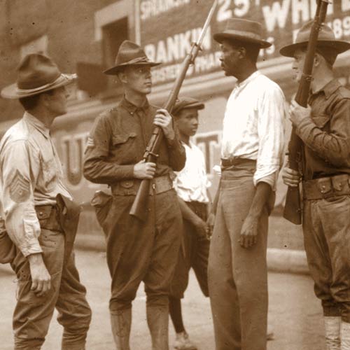 Soldiers confront black man during 1919 Red Summer Race riots