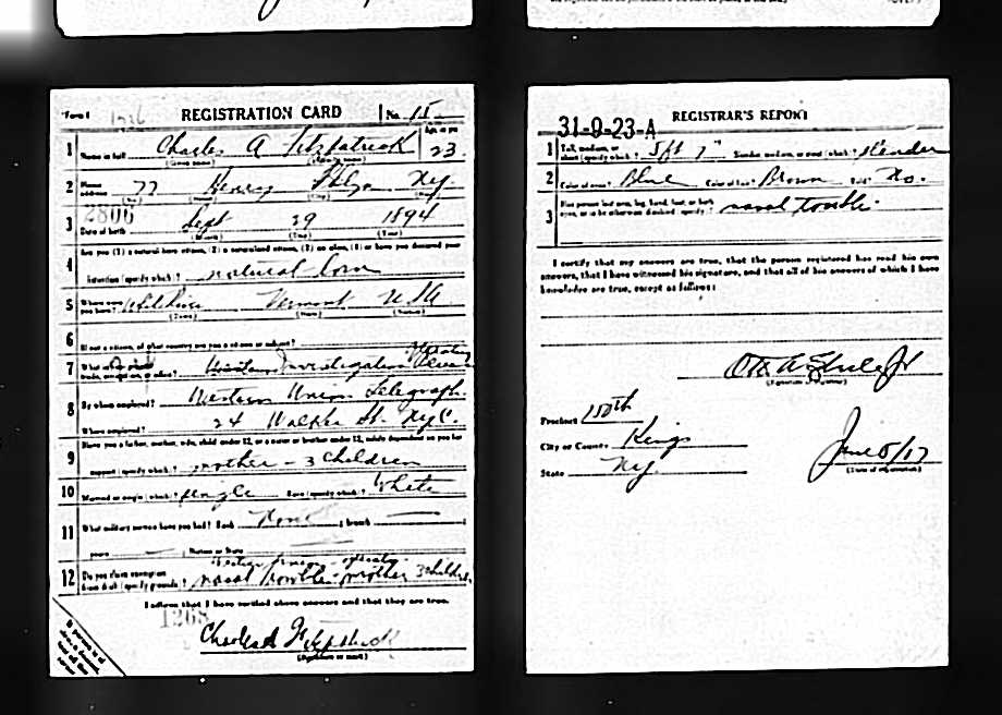 METRESCharles Fitzpatrick WorldWarIDraftRegistrationCard