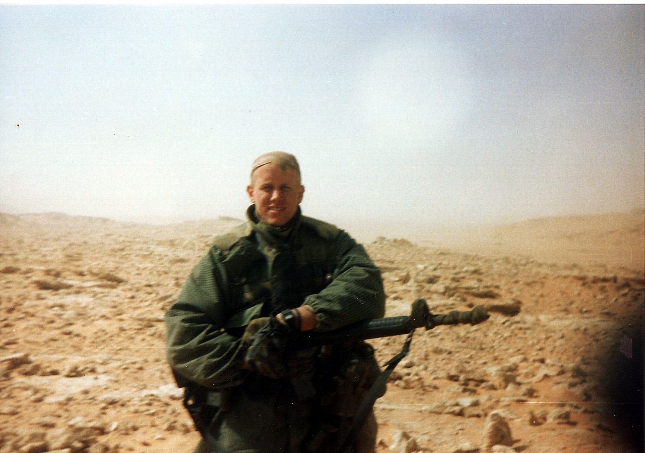 Writer Seth Brady Tucker of the Army 82nd Airborne Division paratrooper in the Gulf War, 1990-1991.
